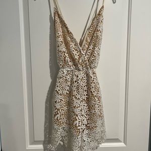 White and tan lace romper